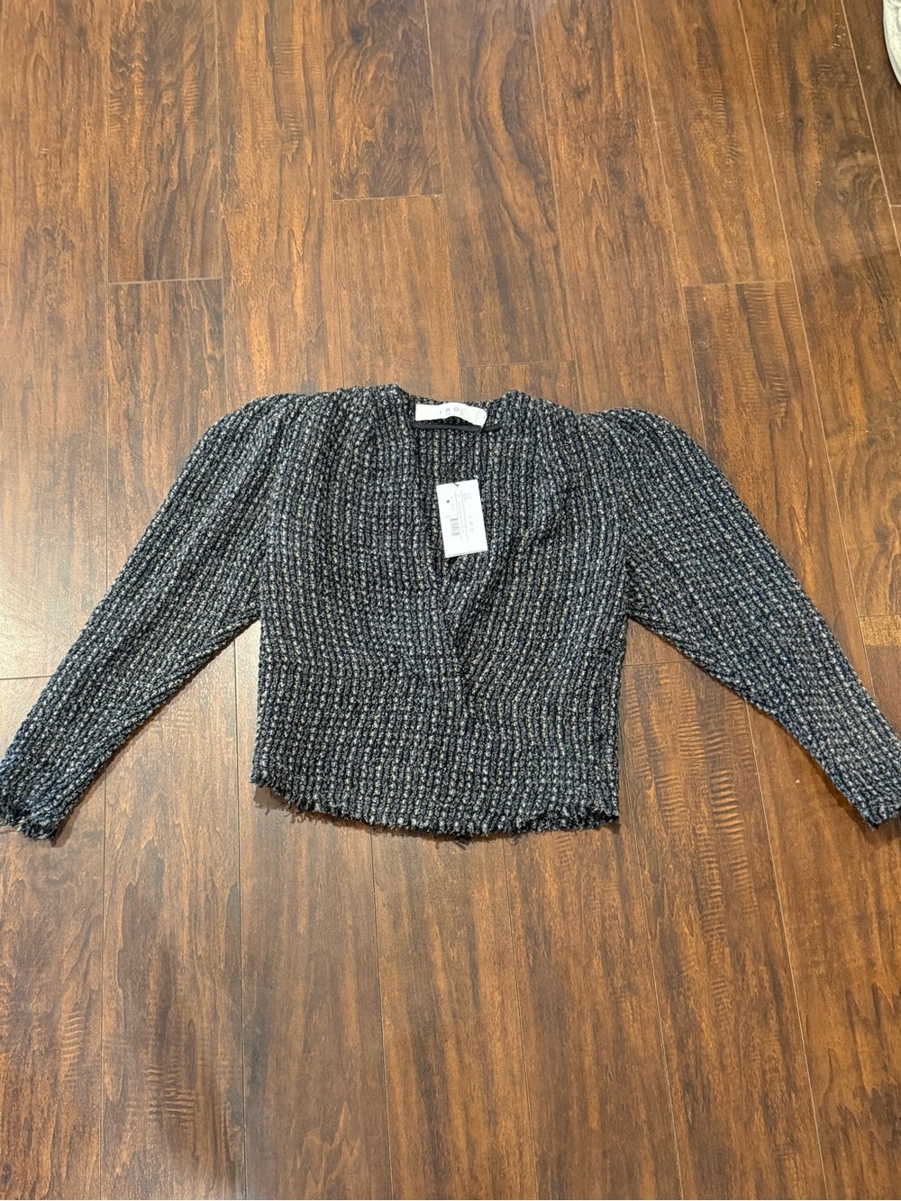 NWT IRO Black & Gray Cropped V-Neck Knit Sweater 36